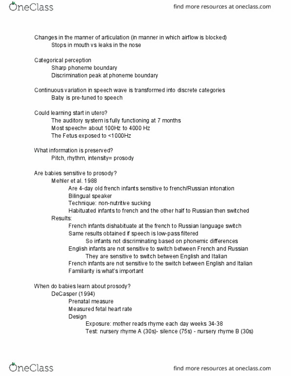 PSYC 3500 Lecture Notes - Lecture 3: Cardiotocography, Categorical Perception, Phoneme thumbnail