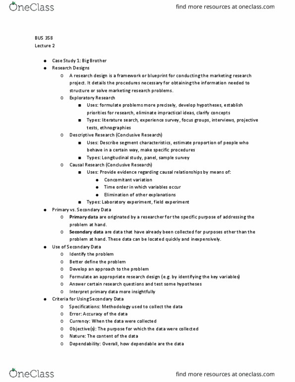 BUS 358 Lecture Notes - Lecture 2: Field Experiment, Longitudinal Study, Psychographic thumbnail