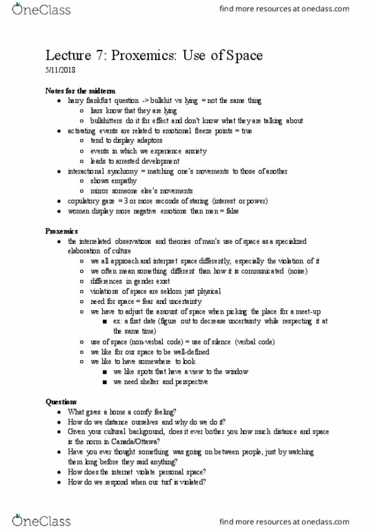 CMN 2132 Lecture Notes - Lecture 7: Harry Frankfurt, Proxemics, Bsc Young Boys thumbnail