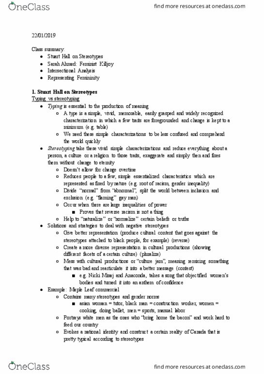 FEM 2110 Lecture Notes - Lecture 2: Nicki Minaj, Culture Jamming, Bacon thumbnail