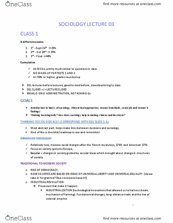 SOCI 201 Lecture Notes - Lecture 1: Sociological Theory thumbnail