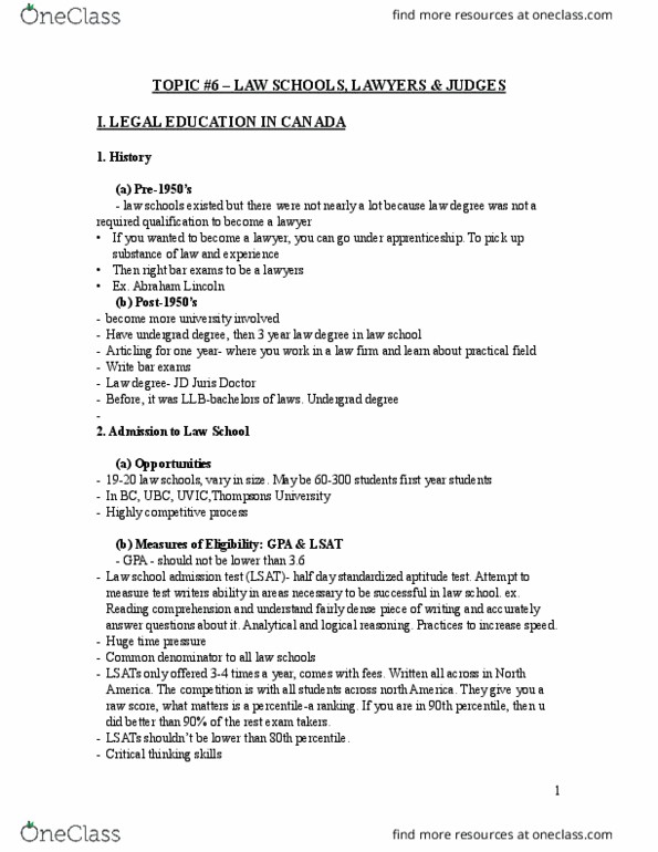 CRIM 135 Lecture Notes - Lecture 6: Law School Admission Test, Juris Doctor, Takers thumbnail