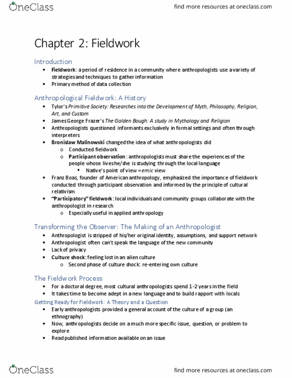 ANTH 2302 Chapter Notes - Chapter 2: Franz Boas, Cultural Relativism, Culture Shock thumbnail