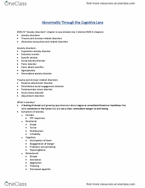 Psychology 2505 Lecture Notes - Lecture 5: Cognitive Restructuring, Exposure Therapy, Social Skills thumbnail