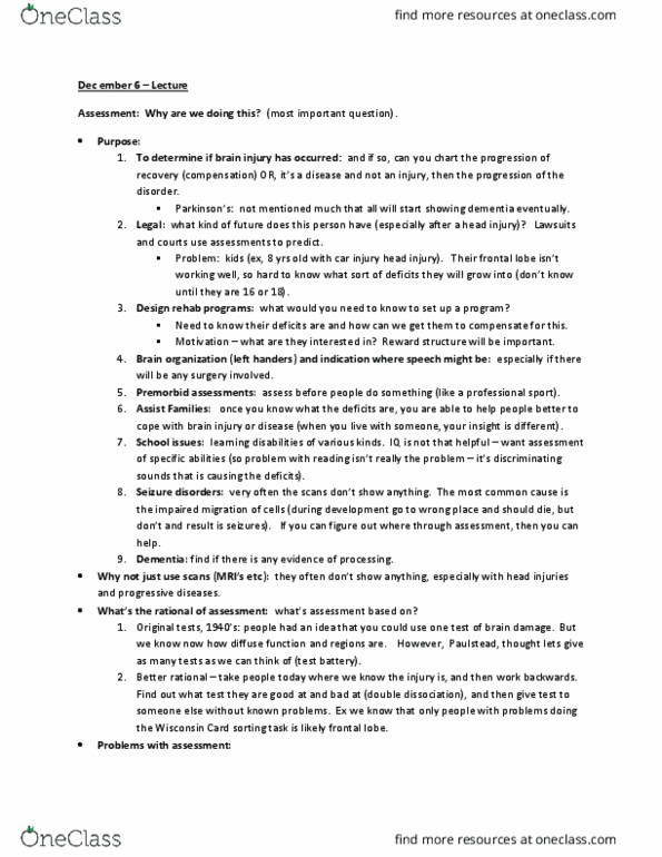 NEUR 3610 Lecture Notes - Lecture 23: Frontal Lobe, Epilepsy, Card Sorting thumbnail