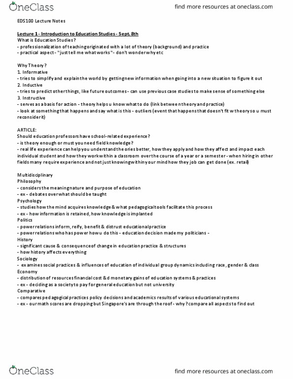 EDS100H5 Lecture Notes - Truancy, Kurt Lewin, Programme For International Student Assessment thumbnail