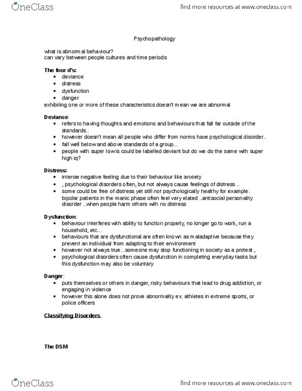 PSYCH 1XX3 Lecture Notes - Classical Conditioning, Antisocial Personality Disorder, Psychopathology thumbnail