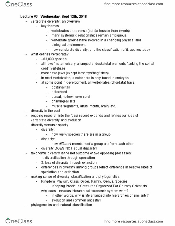 ZOO 4910 Lecture Notes - Lecture 3: Endoskeleton, Notochord, Vertebrate thumbnail