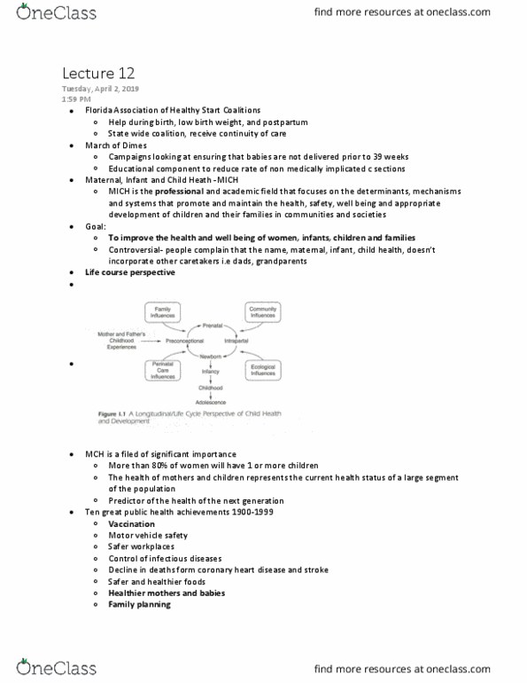 BPH 206 Lecture Notes - Lecture 12: Coronary Artery Disease, Maternal Health, Birth Weight thumbnail