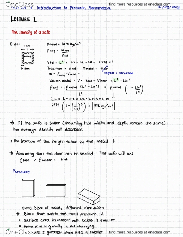 PHYS 101 Lecture Notes - Lecture 3: Pressure Measurement cover image