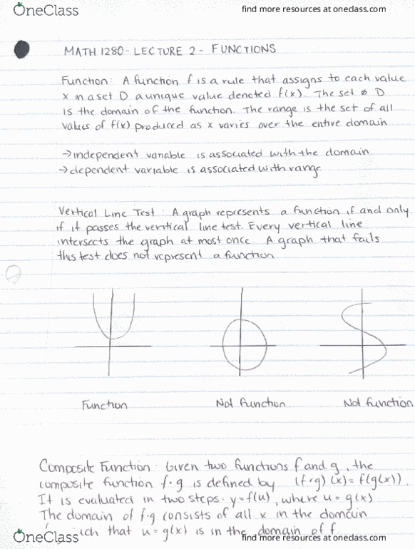 MATH 1280 Lecture Notes - Lecture 2: Dependent And Independent Variables cover image