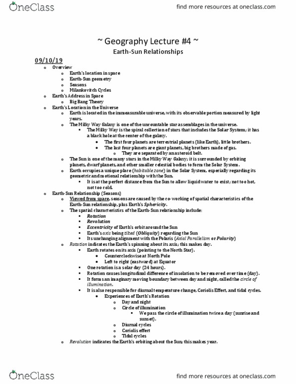 GEO 130 Lecture Notes - Lecture 4: Milankovitch Cycles, Coriolis Force, Solar Time thumbnail