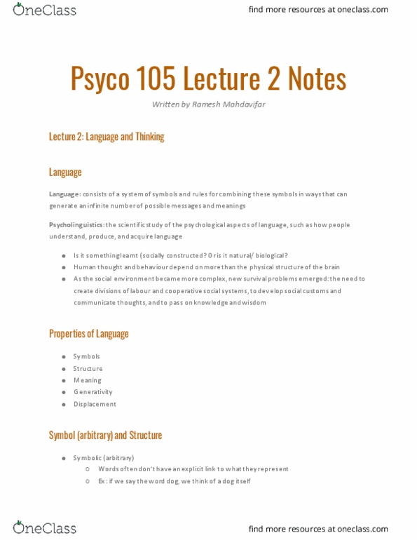 PSYCO105 Lecture Notes - Lecture 2: Metamemory, Agame, Metacognition thumbnail