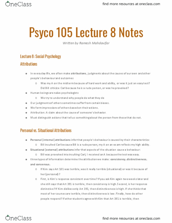 PSYCO105 Lecture Notes - Lecture 8: Kims, Ophanim, Timeshare thumbnail
