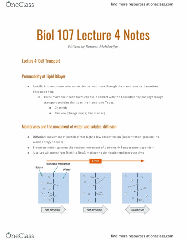 BIOL107 Lecture Notes - Lecture 4: Lipid Bilayer, Membrane Transport Protein, Membrane Transport thumbnail