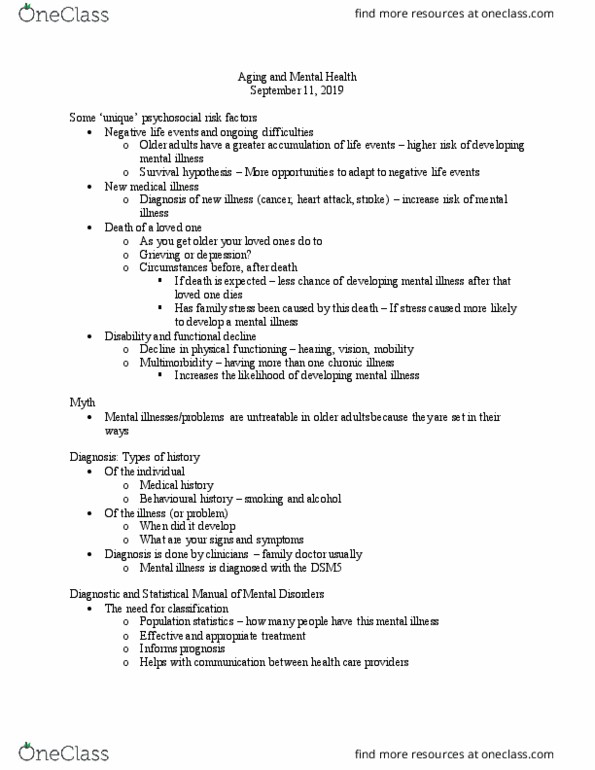 HLTHAGE 3N03 Lecture Notes - Lecture 3: Medical History, Dsm-5, Comorbidity thumbnail