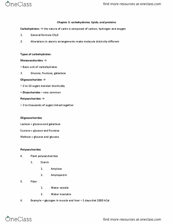 KIN 3470 Lecture Notes - Lecture 2: Amylopectin, Galactose, Amylose thumbnail