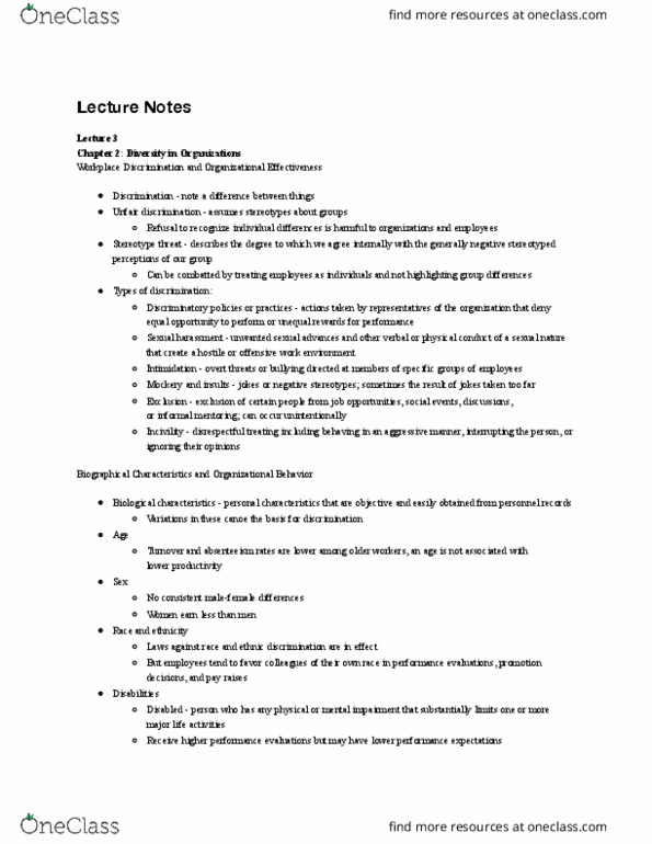 B A 350 Lecture Notes - Lecture 3: Stereotype Threat, Absenteeism, Job Performance thumbnail