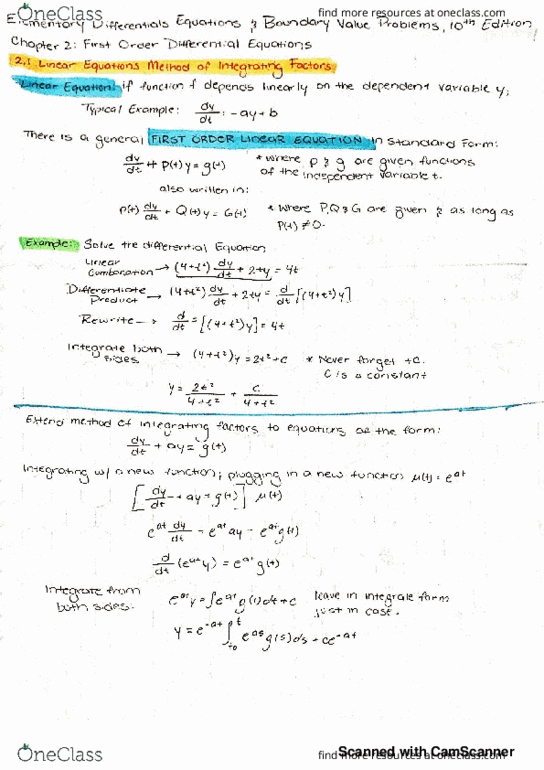 MATH 39100 Chapter 2: Chapter 2 Section 2.1 (Linear Equations) thumbnail
