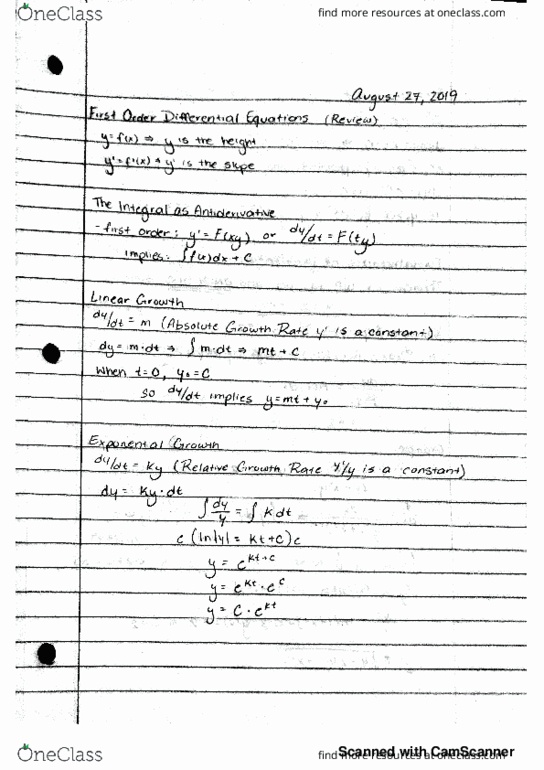 MATH 39100 Lecture 1: Math 39100 Lecture Notes 1 (First Order Diff.) thumbnail