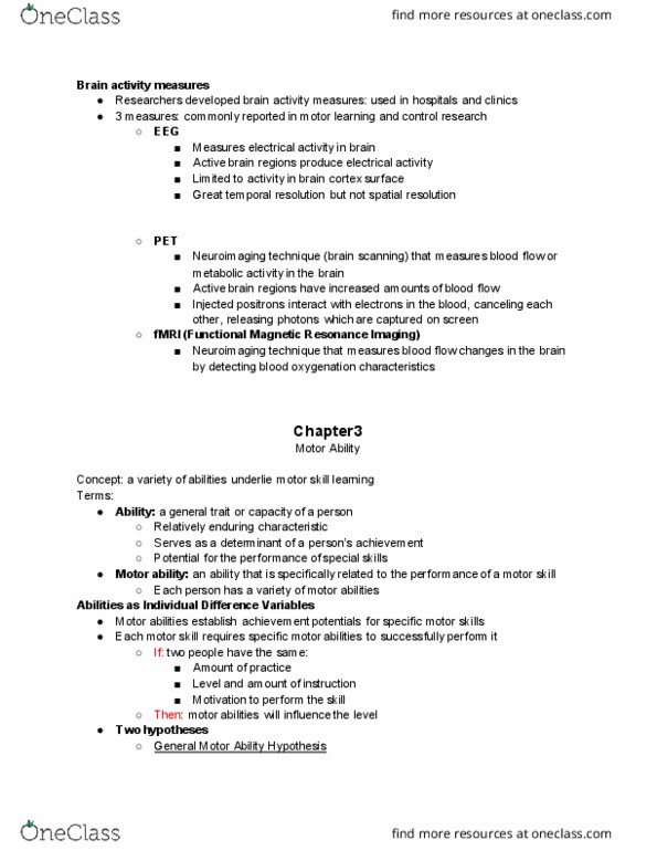 01:377:310 Lecture Notes - Lecture 5: Motor Learning, Motor Skill, Neuroimaging thumbnail