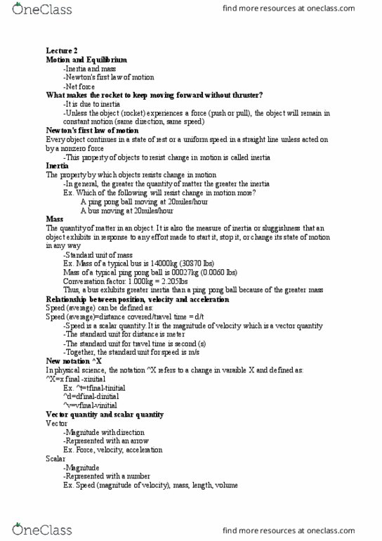 PSC 133 Lecture Notes - Lecture 2: Table Tennis, Net Force thumbnail