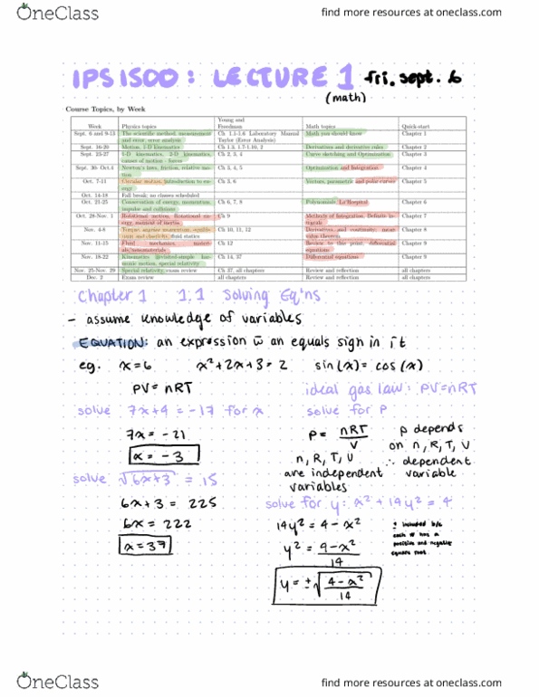 IPS 1500 Lecture Notes - Lecture 1: Ideal Gas Law, Equals Sign thumbnail
