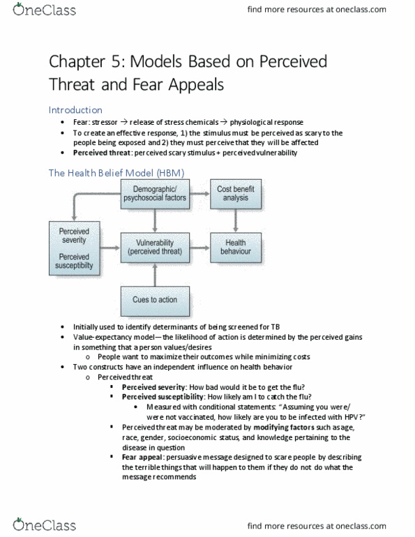 HLT 3301 Chapter Notes - Chapter 5: Health Belief Model, Fear Appeal, Asthma thumbnail