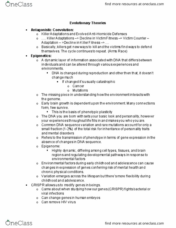 PSYC-101 Lecture Notes - Lecture 2: Crispr, Epigenome, Coevolution thumbnail