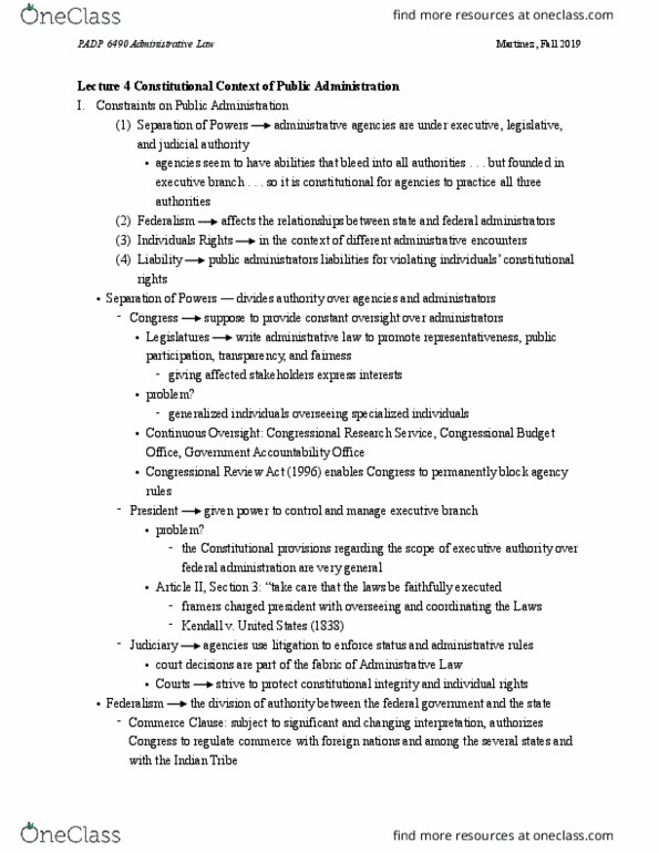 PADP 6490 Lecture Notes - Lecture 4: Congressional Research Service, Congressional Budget Office, Commerce Clause thumbnail