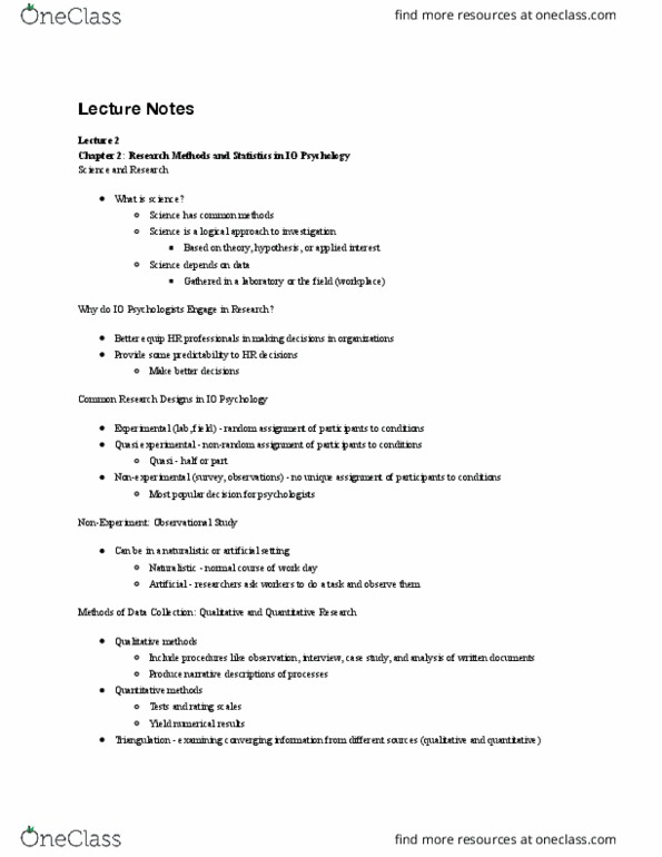 PSY 319 Lecture Notes - Lecture 2: Random Assignment, Quasi, Descriptive Statistics thumbnail