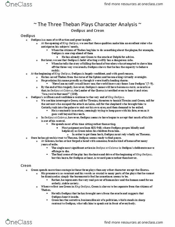 HIS 104 Chapter Notes - Chapter Character Analysis 1: Sophocles, Laius, Ismene thumbnail