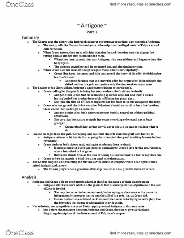 HIS 104 Chapter Notes - Chapter 3.2: Ismene, Haemon, Polynices thumbnail
