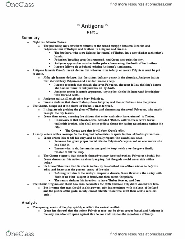 HIS 104 Chapter Notes - Chapter 3.1: Polynices, Ismene, Eteocles thumbnail