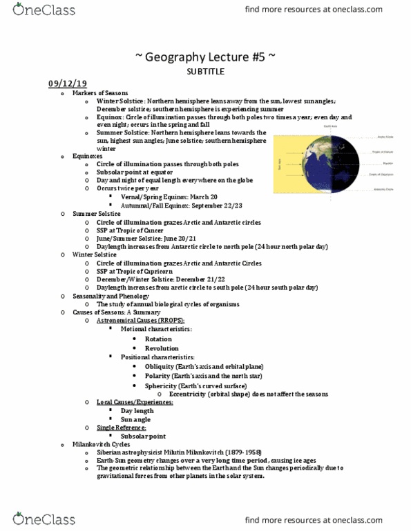 GEO 130 Lecture Notes - Lecture 5: Antarctic Circle, Milankovitch Cycles, Midnight Sun thumbnail