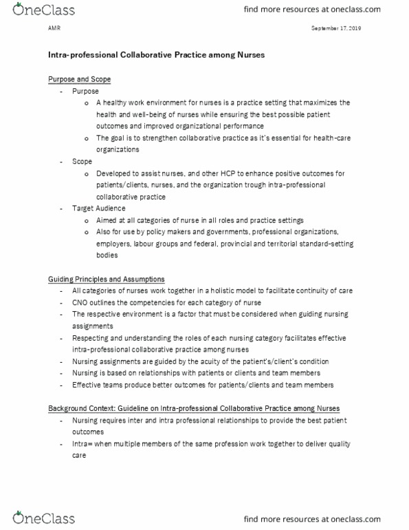 NURSING 3SS3 Lecture Notes - Lecture 7: Job Satisfaction, Primary Nursing, Role Conflict thumbnail