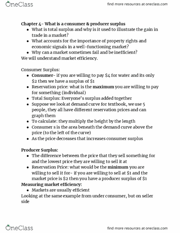 ECON 1201 Lecture Notes - Lecture 5: Reservation Price, Economic Surplus, Demand Curve thumbnail