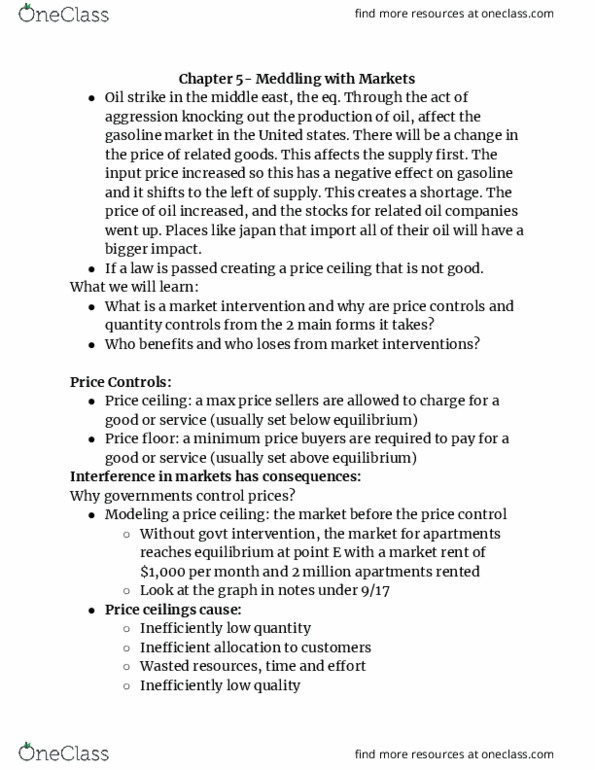 ECON 1201 Lecture Notes - Lecture 7: Price Controls, Price Floor thumbnail