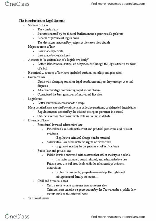 Law 2101 Lecture Notes - Lecture 1: Substantive Law, Procedural Law, Public Law thumbnail