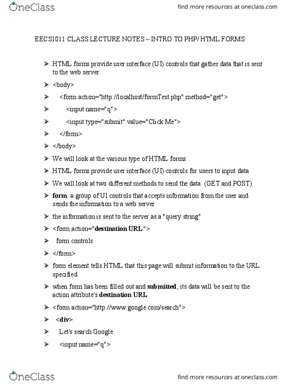 EECS 1012 Lecture Notes - Lecture 9: Query String thumbnail