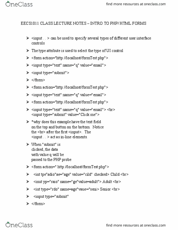 EECS 1012 Lecture 8: EECS1011 CLASS LECTURE NOTES - intro to PHP (3) thumbnail