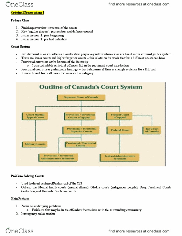 CRIM 2652 Lecture Notes - Lecture 5: Drug Court, Mental Health Court, Adversarial System thumbnail