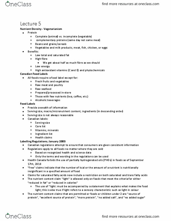 Kinesiology 3339A/B Lecture Notes - Lecture 5: Trans Fat, Saturated Fat, Serving Size thumbnail