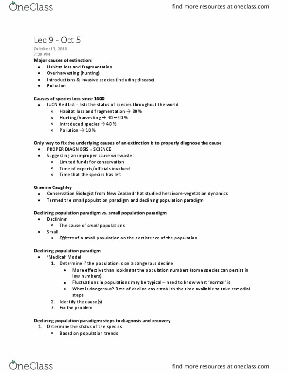 Biology 3442F/G Lecture Notes - Lecture 9: Habitat Destruction, Overexploitation, Introduced Species thumbnail