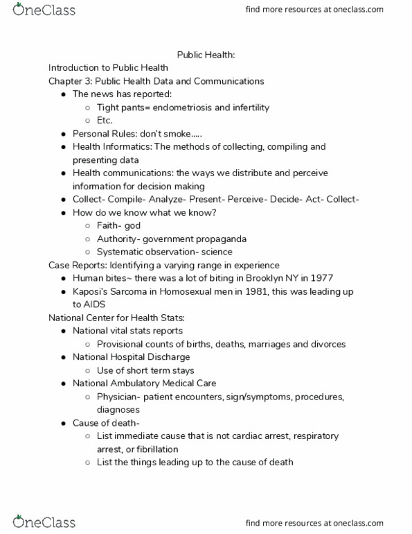 PUBH 1001 Lecture Notes - Lecture 4: Health Informatics, Respiratory Arrest, Endometriosis thumbnail
