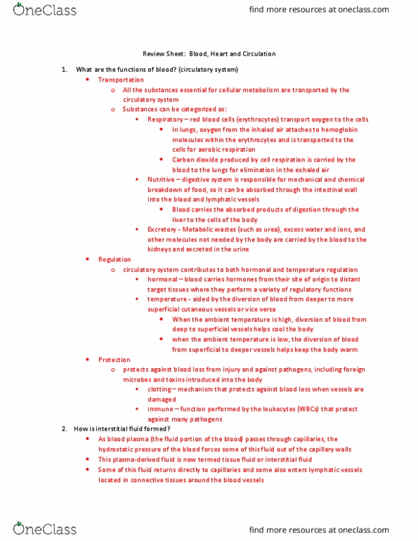 BIOL 402 Lecture Notes - Superficial Vein, Extracellular Fluid, Capillary thumbnail