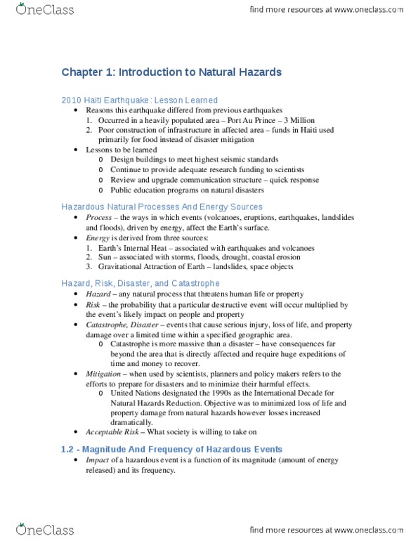 GG231 Chapter Notes - Chapter 1: Lithosphere, Hydrosphere, 2010 Haiti Earthquake thumbnail