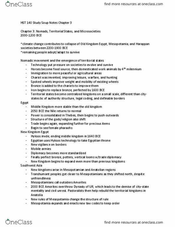 HST 140 Lecture Notes - Lecture 3: Millennium, Hyksos, Indus River thumbnail