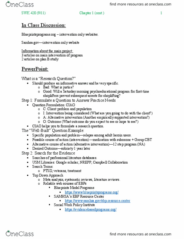 SWK 420 Chapter Notes - Chapter 1: Campbell Collaboration, Naloxone, Google Scholar thumbnail