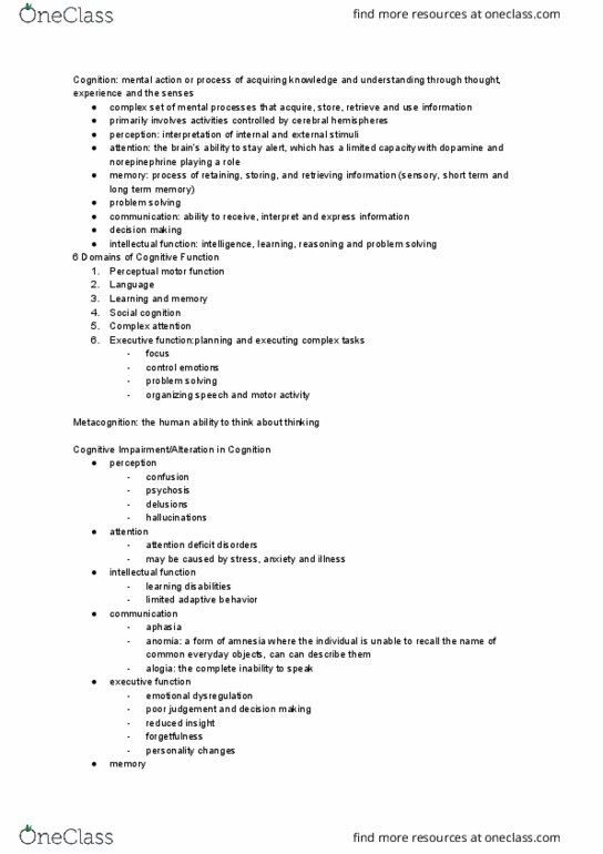 NURS 220 Lecture Notes - Lecture 4: Emotional Dysregulation, Anomic Aphasia, Long-Term Memory thumbnail